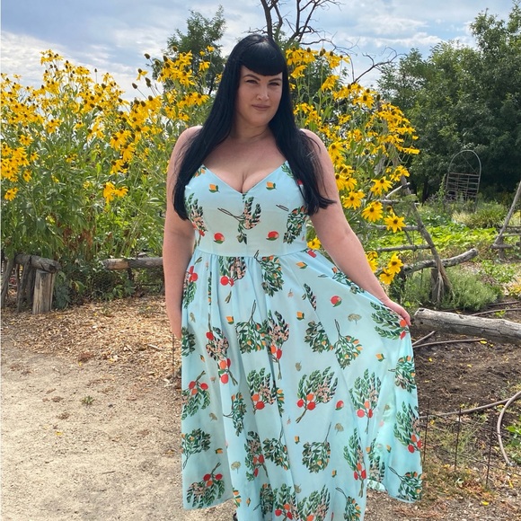 Pinup Girl Clothing Amalie Maxi gown in persimmon and kumquat Crepe - Picture 1 of 5
